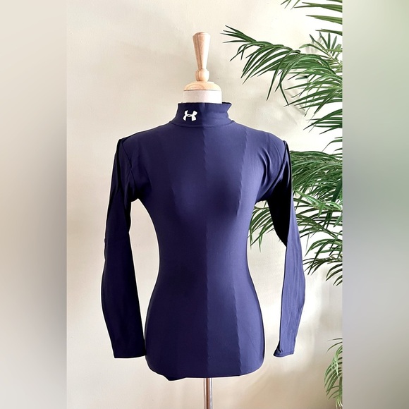 Under Armour Navy Blue Long-Sleeve Mock Neck Top | Size S M - Picture 1 of 6